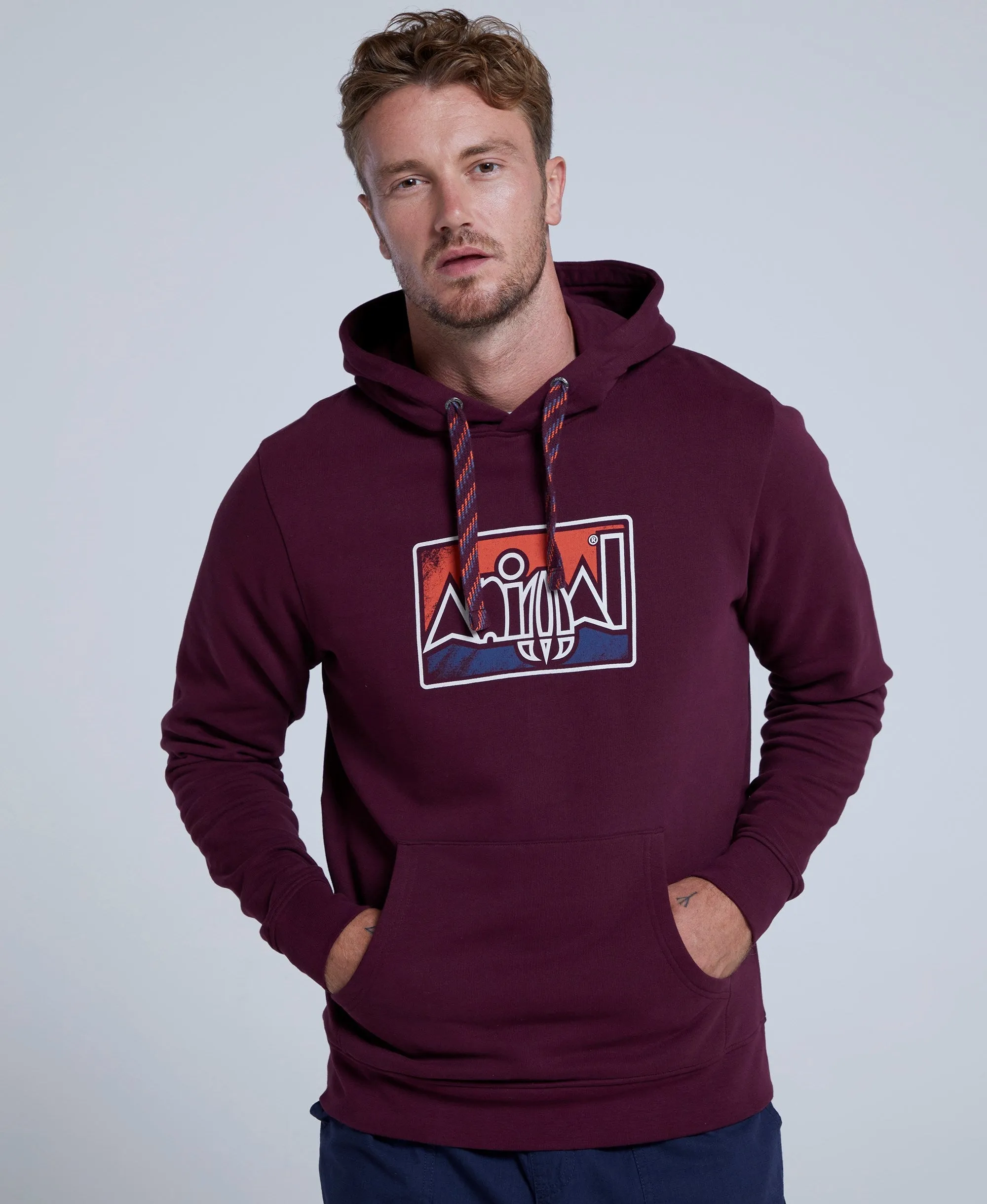 River Mens Printed Hoodie - Burgundy