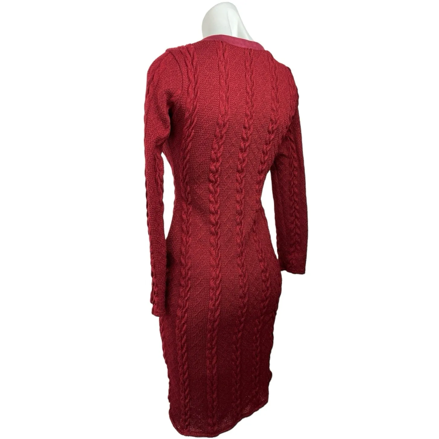 Roolee Women's Red Crew Neck Long Sleeve Cable Knit Pullover Sweater Dress XXS