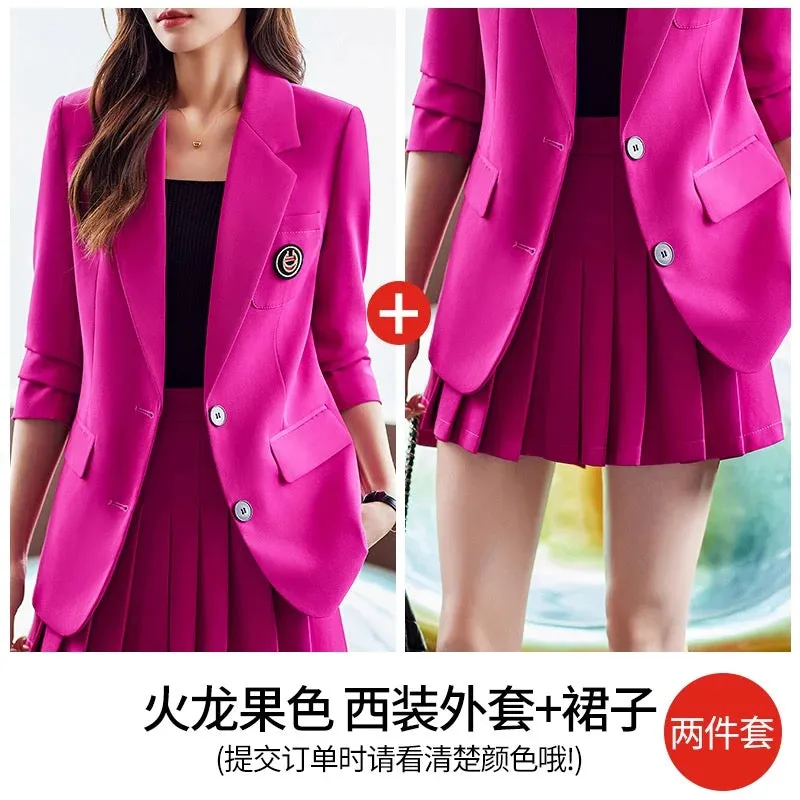 Rose red blazer women's autumn and winter new college style fashion small professional suit jk uniform suit