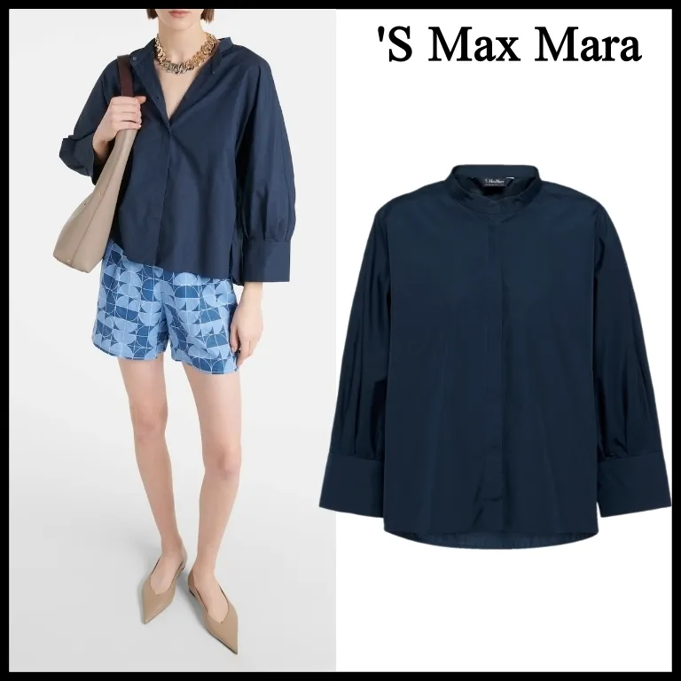 S Max Mara  |Casual Style Cropped Plain Cotton Office Style Elegant Style