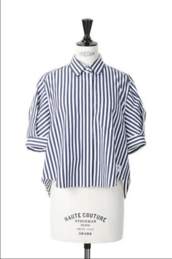 sacai  |Stripes Casual Style Plain Cotton Short Sleeves