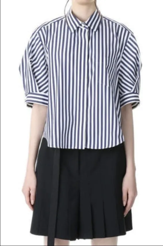 sacai  |Stripes Casual Style Plain Cotton Short Sleeves