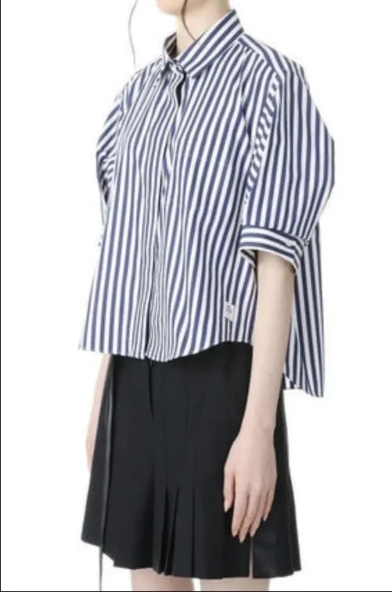 sacai  |Stripes Casual Style Plain Cotton Short Sleeves