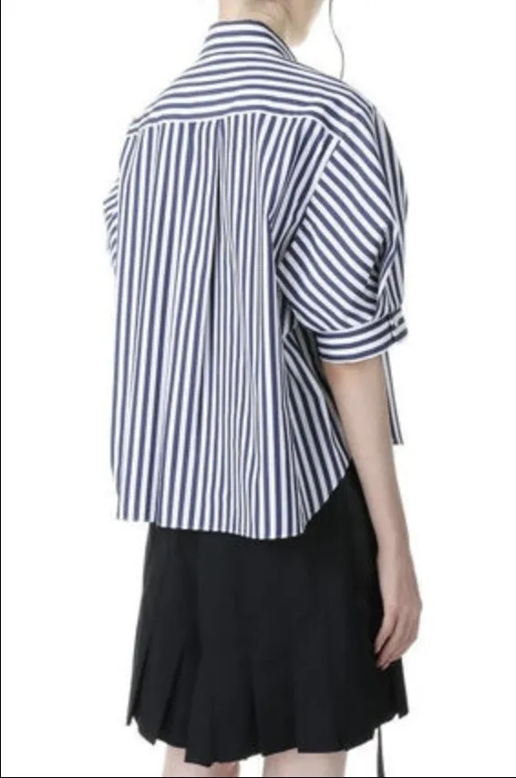 sacai  |Stripes Casual Style Plain Cotton Short Sleeves