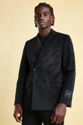 Skinny Spliced Velour Double Breasted Blazer