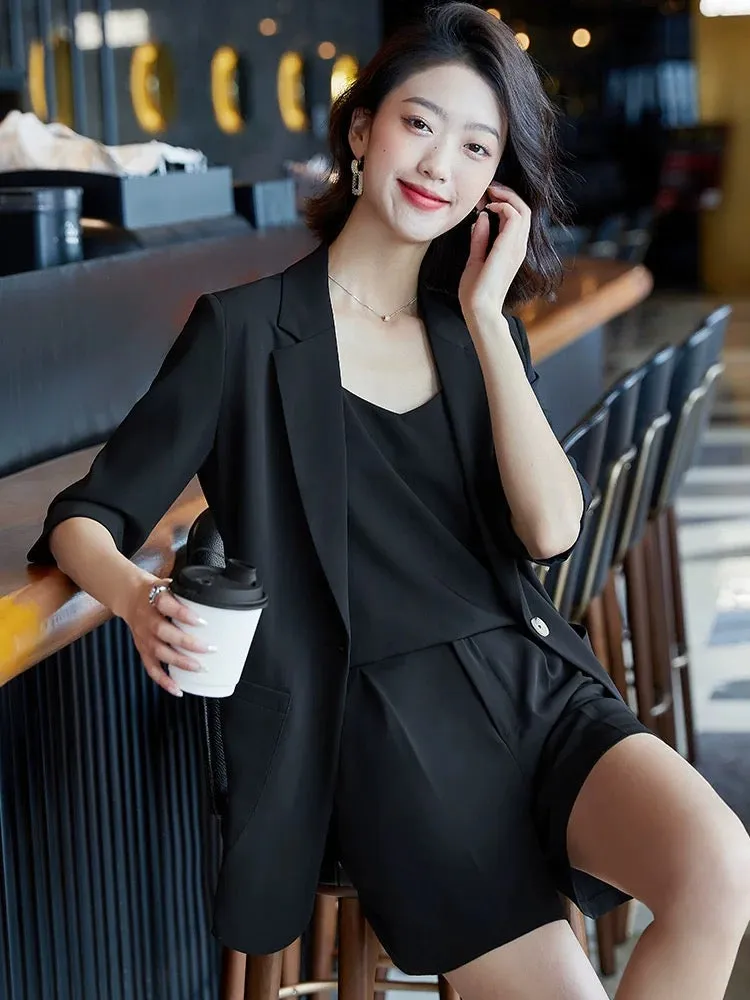 Small blazer women's summer thin 2023 new three-quarter sleeves high-end fashion suit shorts professional suit