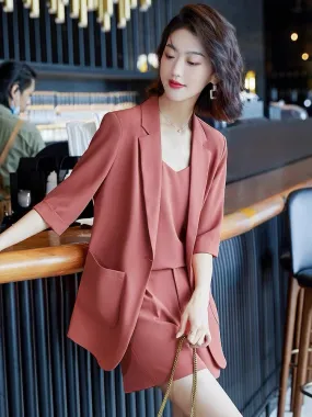 Small blazer women's summer thin 2023 new three-quarter sleeves high-end fashion suit shorts professional suit