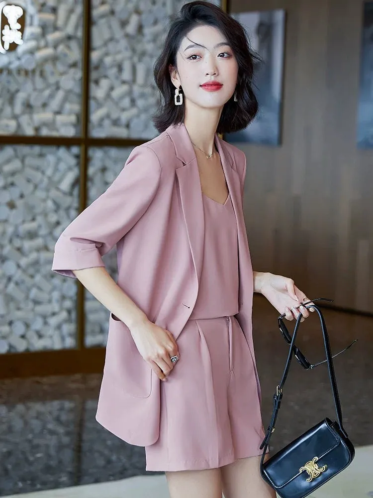 Small blazer women's summer thin 2023 new three-quarter sleeves high-end fashion suit shorts professional suit