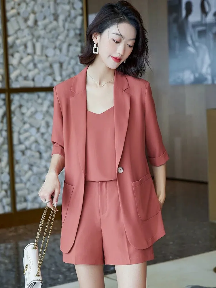 Small blazer women's summer thin 2023 new three-quarter sleeves high-end fashion suit shorts professional suit