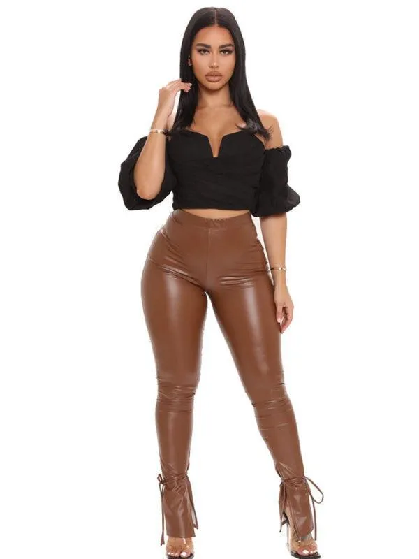 Straps Leather Women Pants