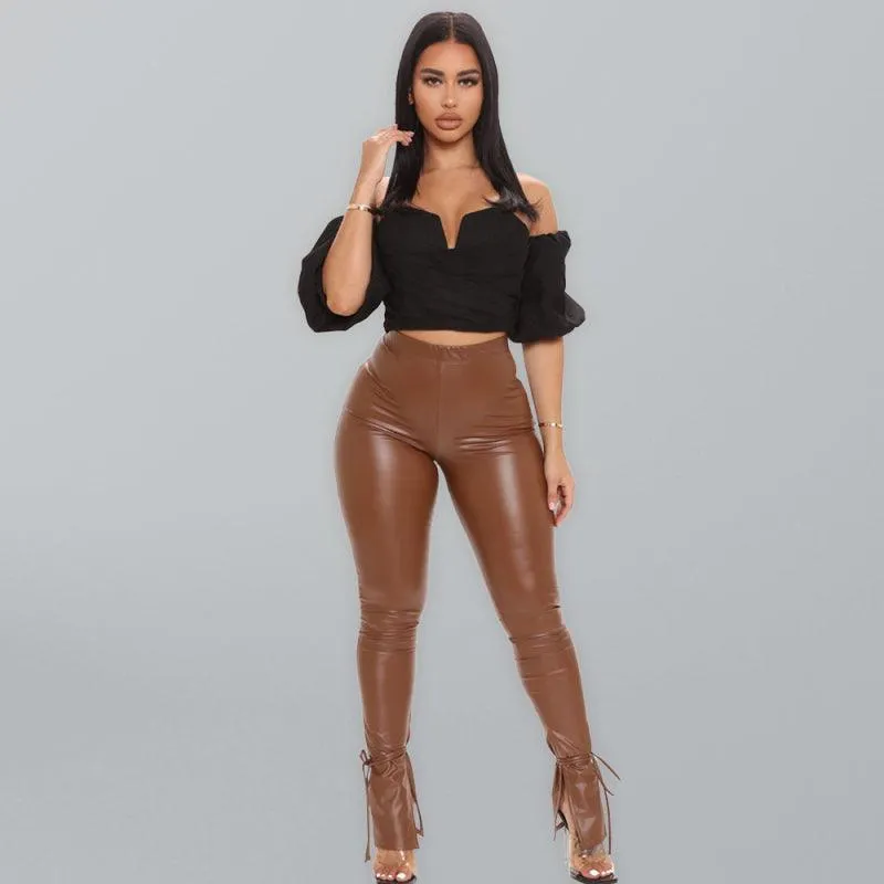 Straps Leather Women Pants