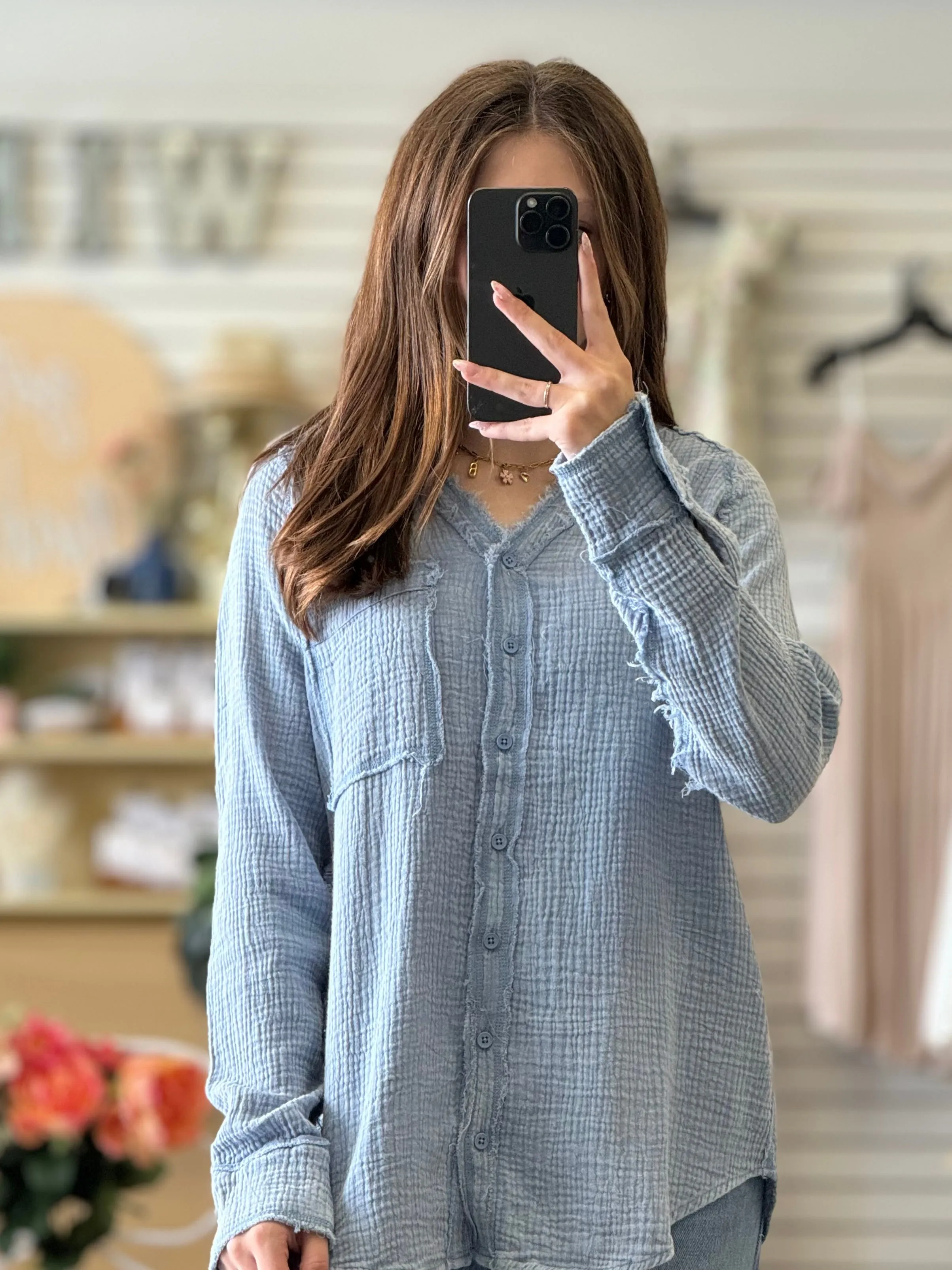 Such A Dreamer Oversized Gauze Top Blue