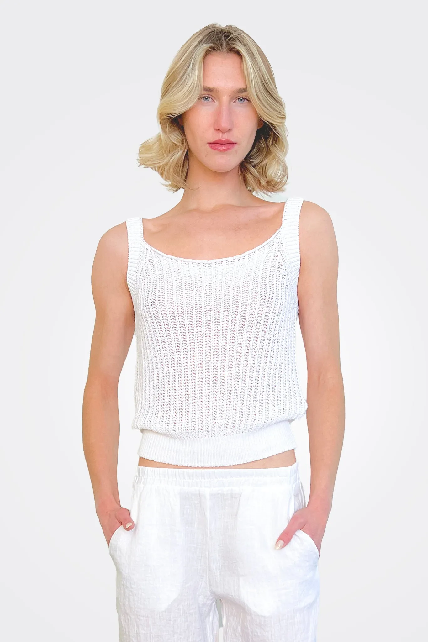 Sweater Knit Tank - White