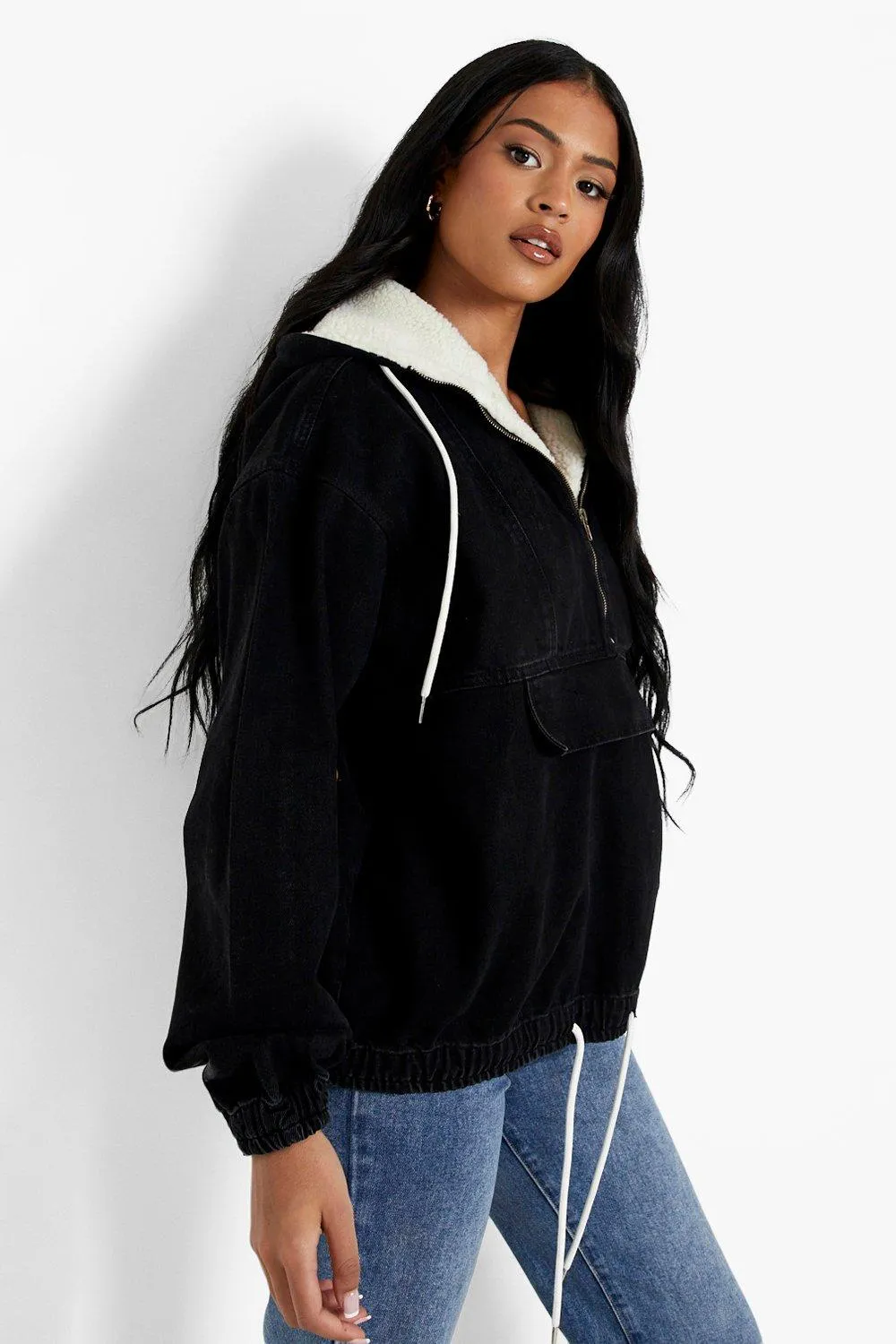 Tall Borg Lined Denim Hoodie