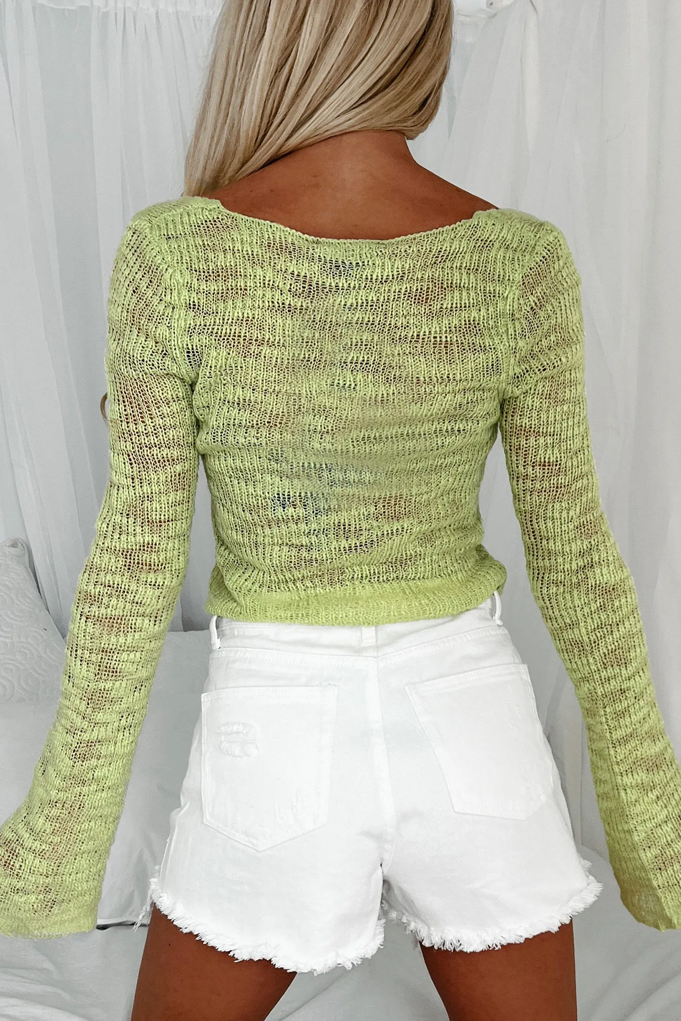 The Right Kind Of Wrong Sheer Knit Crop Sweater (Celery)