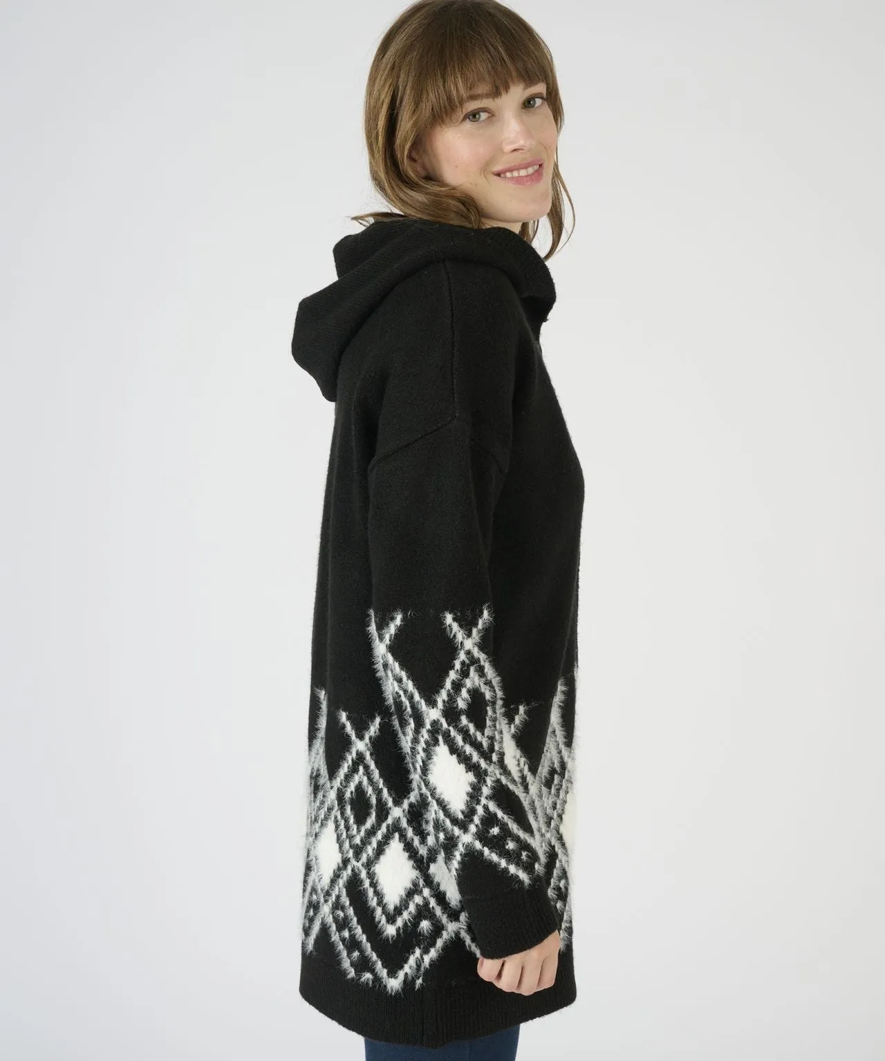 Toasty Thermal Hooded Jacquard Cardigan