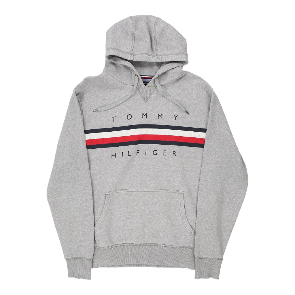 Tommy Hilfiger Spellout Hoodie - Large Grey Cotton Blend