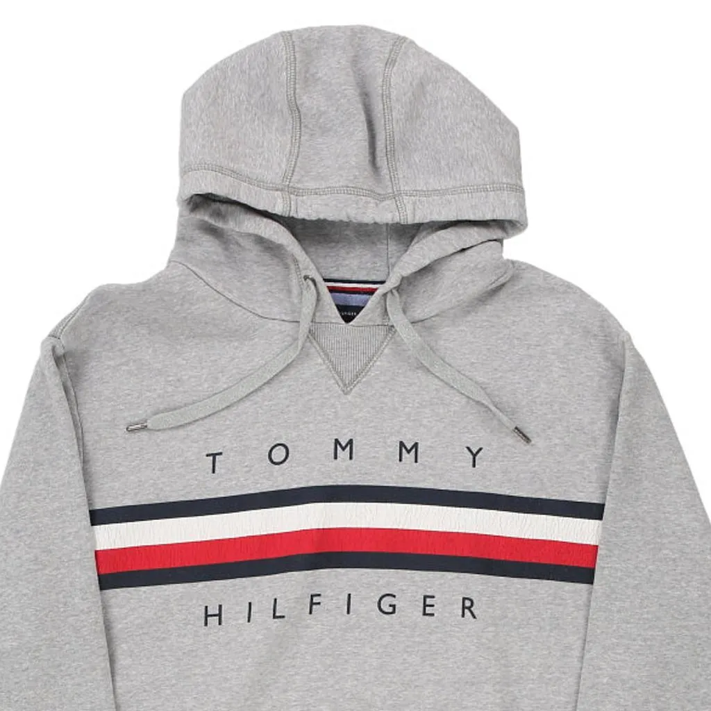 Tommy Hilfiger Spellout Hoodie - Large Grey Cotton Blend