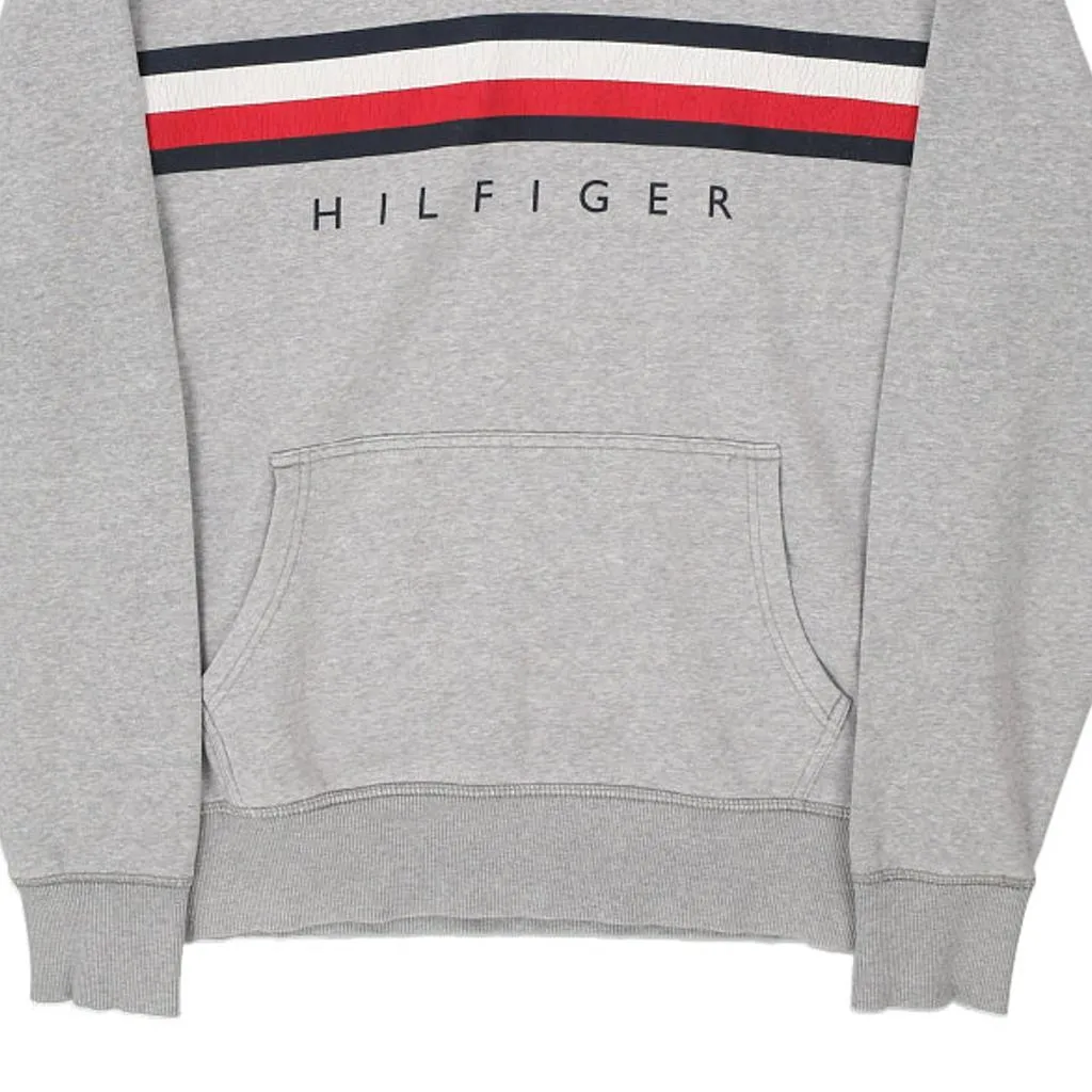 Tommy Hilfiger Spellout Hoodie - Large Grey Cotton Blend