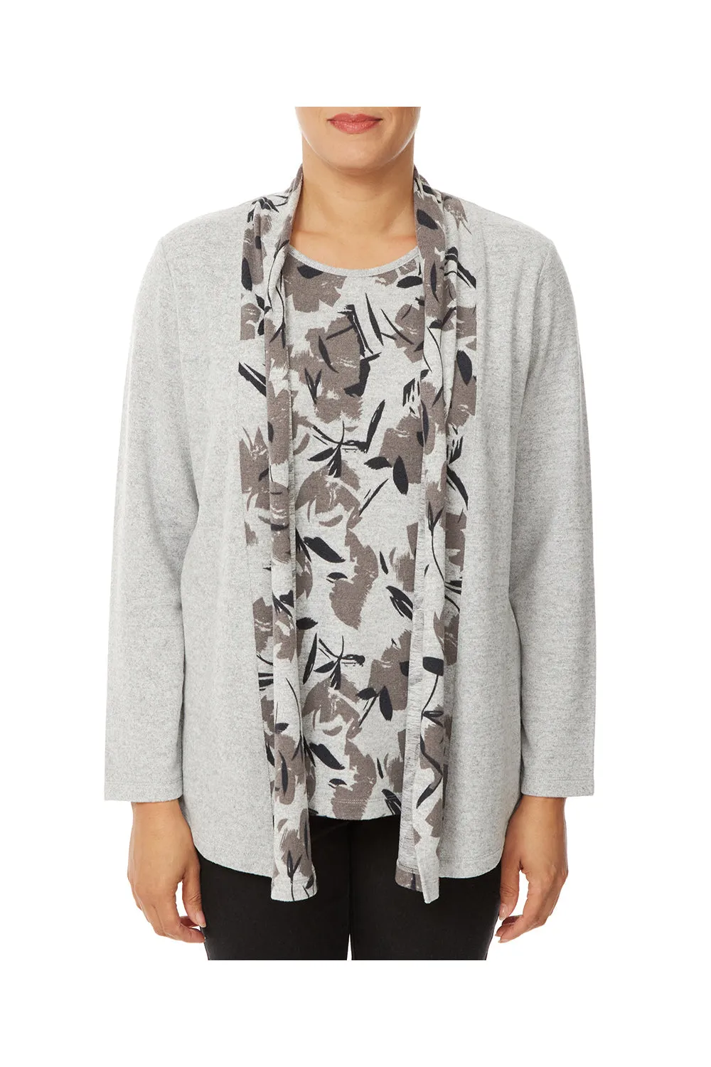 Tonal Floral Mock Cardi Tunic