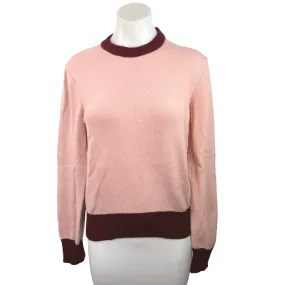 Tory Burch Women's Pink Long Sleeve Crew Neck Ribbed Knit Sweater Top Size S