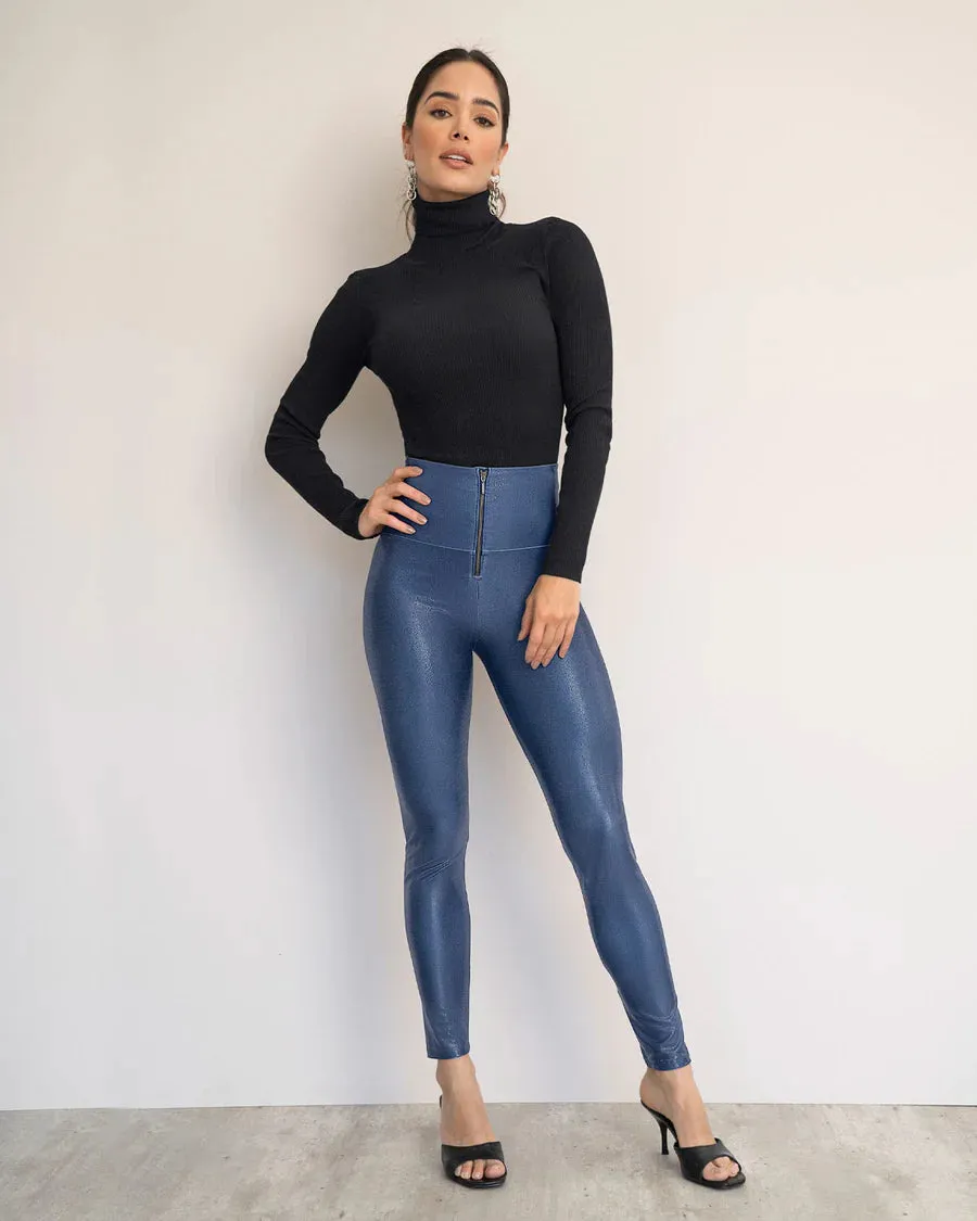 Tummy control leggings with leather imitation finish