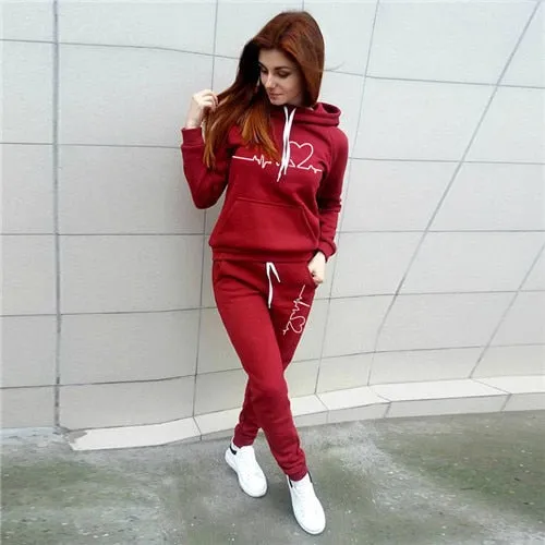 Two Piece Set Women Hoodies and Pants Female