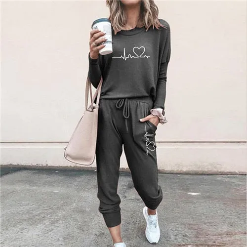 Two Piece Set Women Hoodies and Pants Female