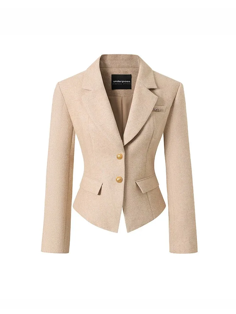 Underpass original design retro khaki camel single-breasted all-match waist blazer jacket for women