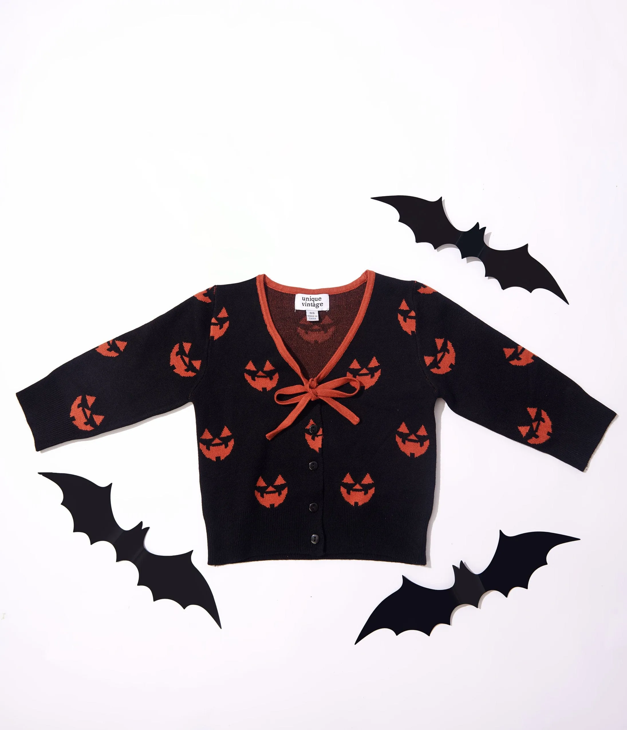 Unique Vintage Kids Black & Orange Pumpkin Crop Cardigan