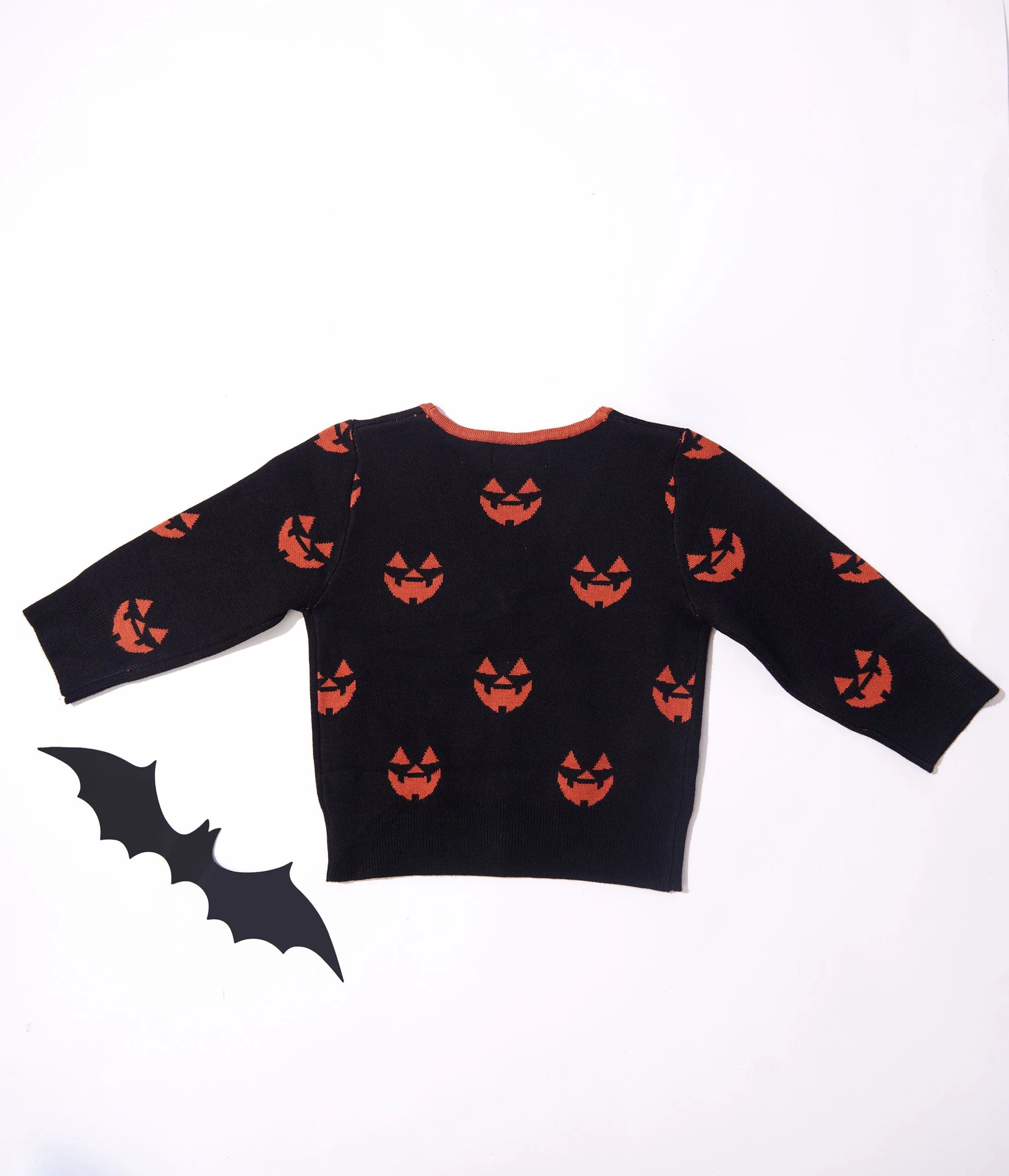 Unique Vintage Kids Black & Orange Pumpkin Crop Cardigan