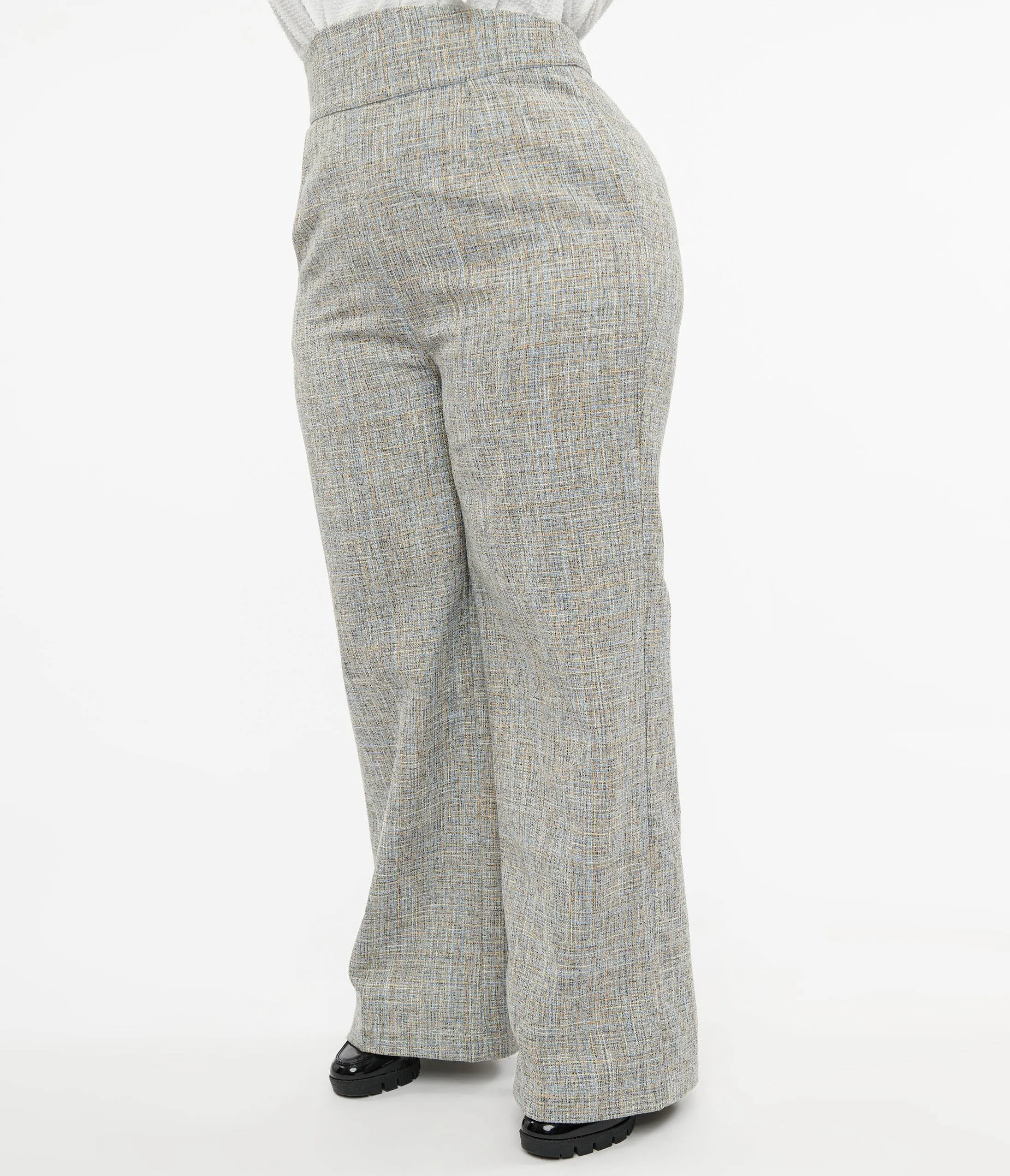 Unique Vintage Plus Size 1940s Beige & Baby Blue Tweed High Waist Pants