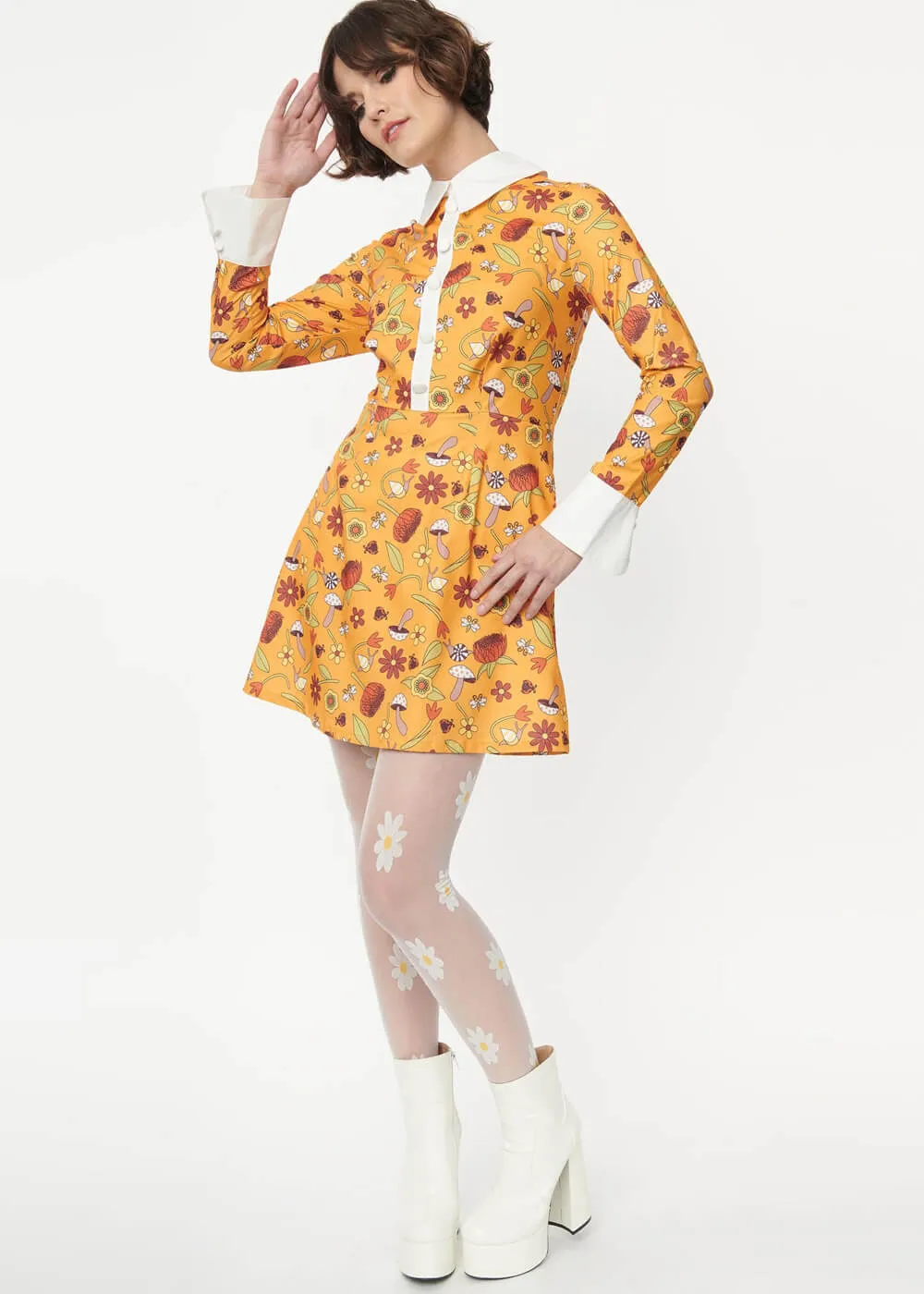 Unique Vintage Smak Parlor Garden Party 60's A-Line Dress Mustard