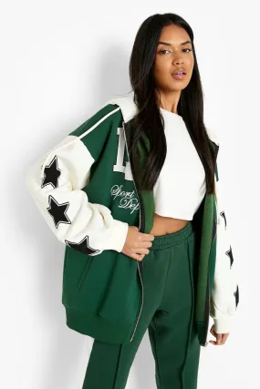 Varsity Applique Oversized Zip Through Hoodie