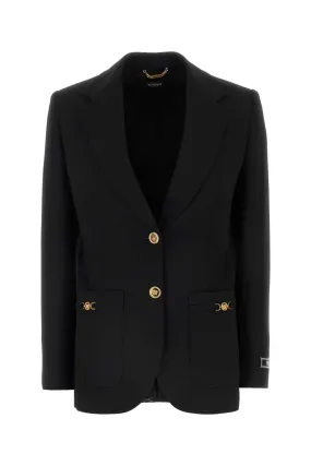 Versace Black Stretch Wool Oversize Blazer