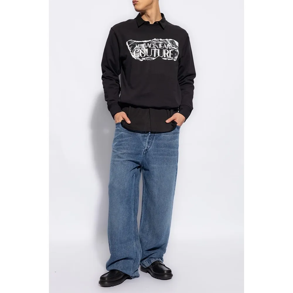 VERSACE JEANS  |Crew Neck Cotton Logo Sweatshirts