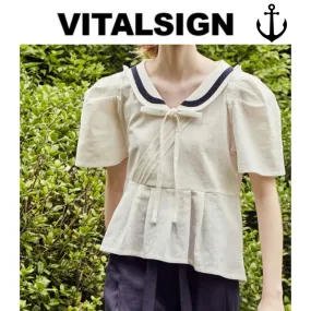 VITAL SIGN  |Casual Style Street Style Cotton Short Sleeves Puff Sleeves