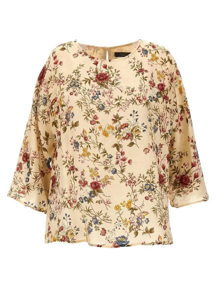 Weekend Max Mara  |Flower Patterns Silk Cropped Shirts & Blouses