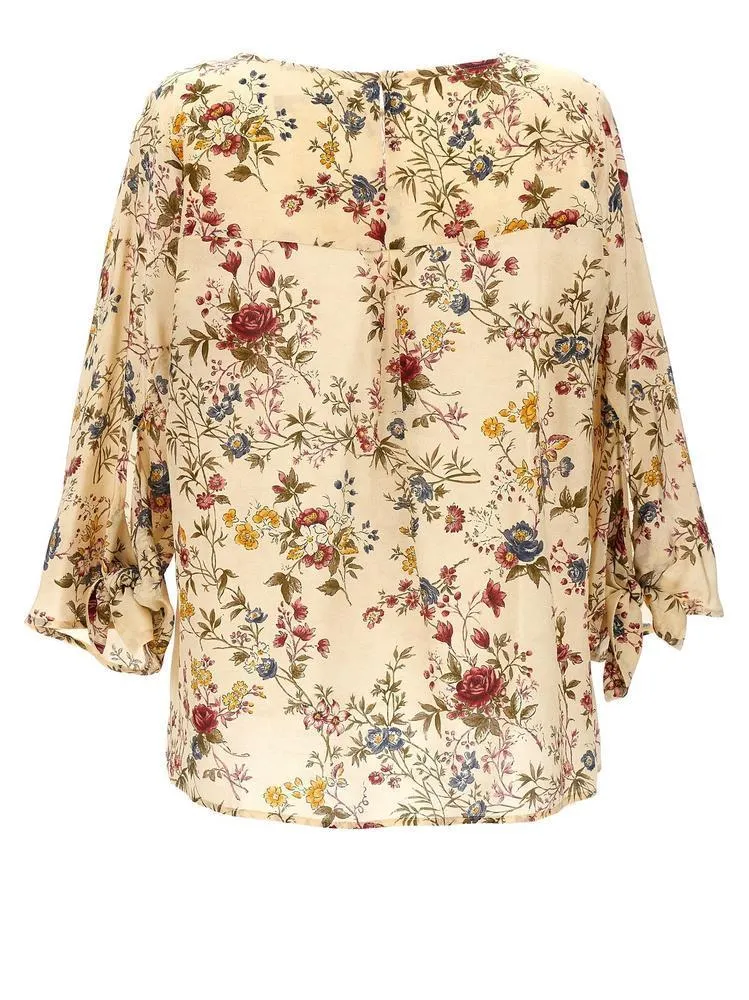 Weekend Max Mara  |Flower Patterns Silk Cropped Shirts & Blouses