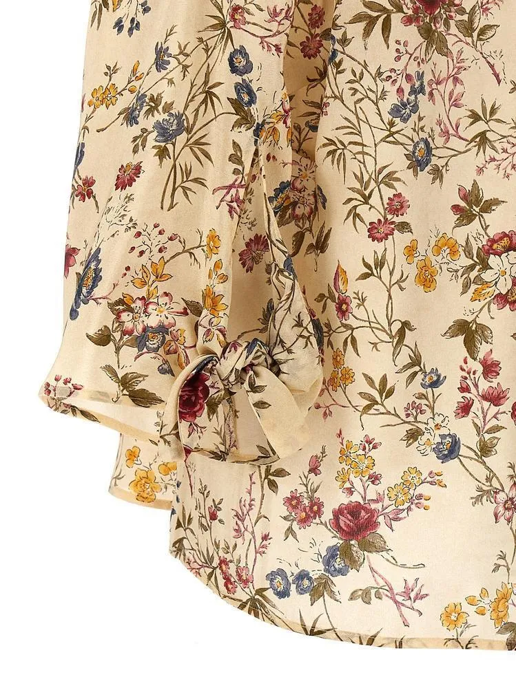 Weekend Max Mara  |Flower Patterns Silk Cropped Shirts & Blouses