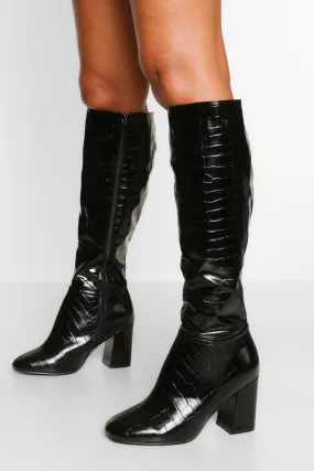 Wide Width Block Heel Knee Boot