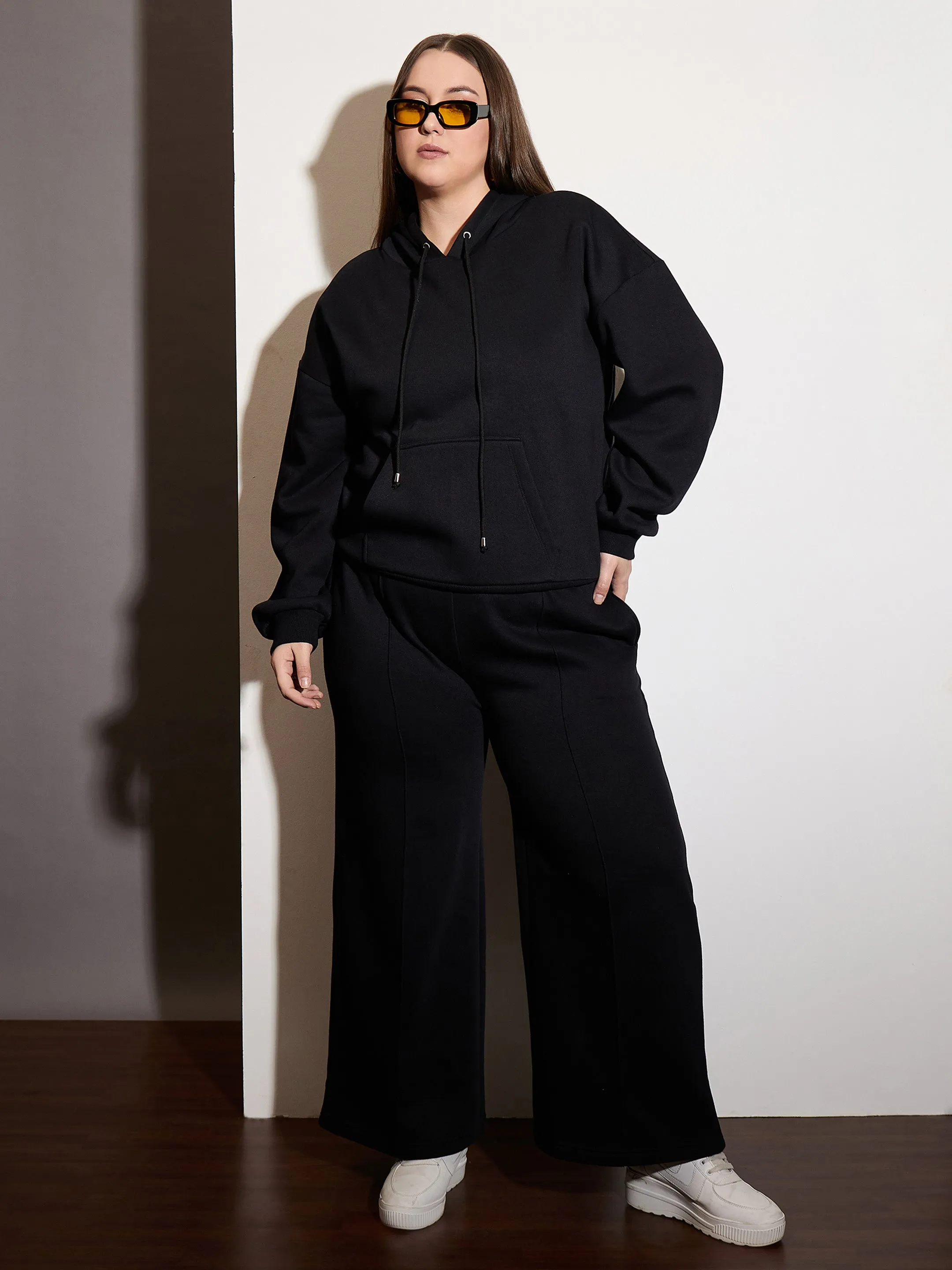 Women Black Fleece Hoodie With Sweatpants