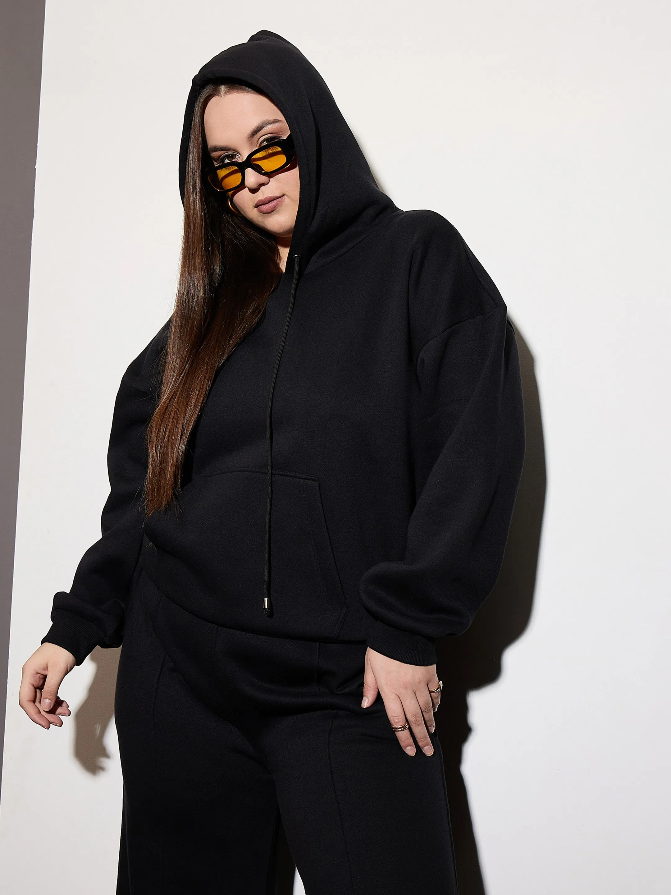 Women Black Fleece Hoodie With Sweatpants