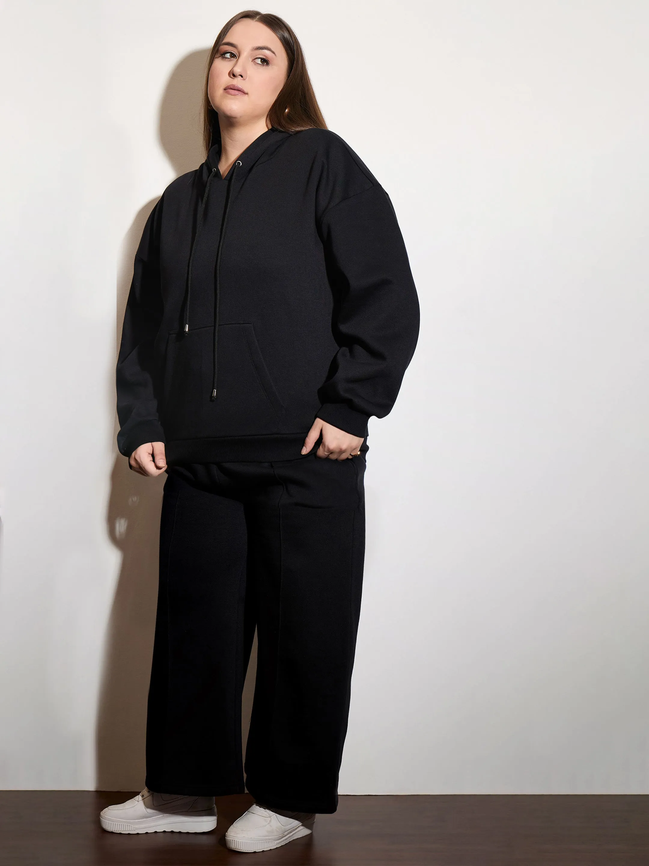 Women Black Fleece Hoodie With Sweatpants