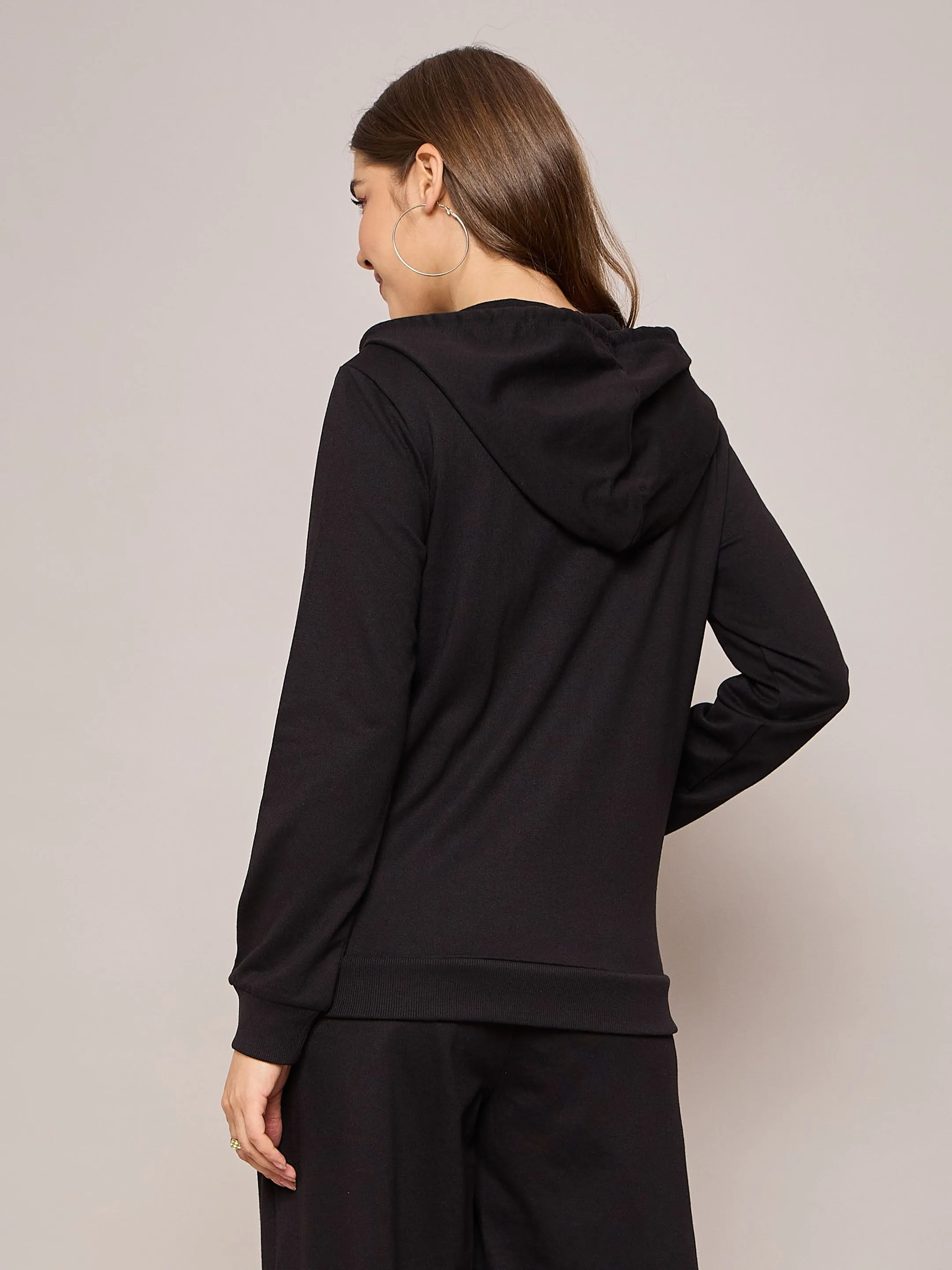 Women Black Terry Hoodie Jacket