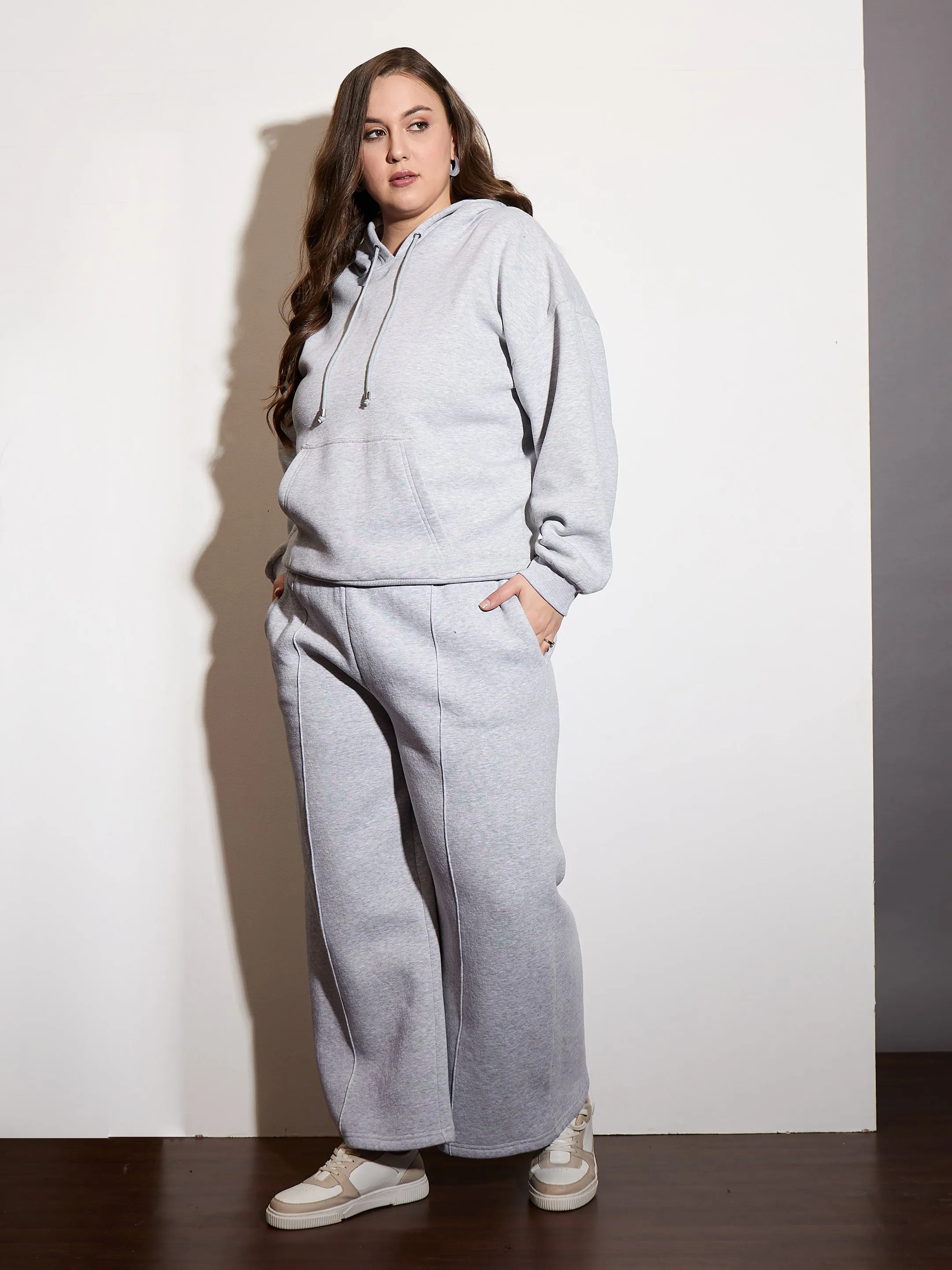 Women Grey Fleece Hoodie With Sweatpants