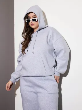 Women Grey Melange Fleece Hoodie