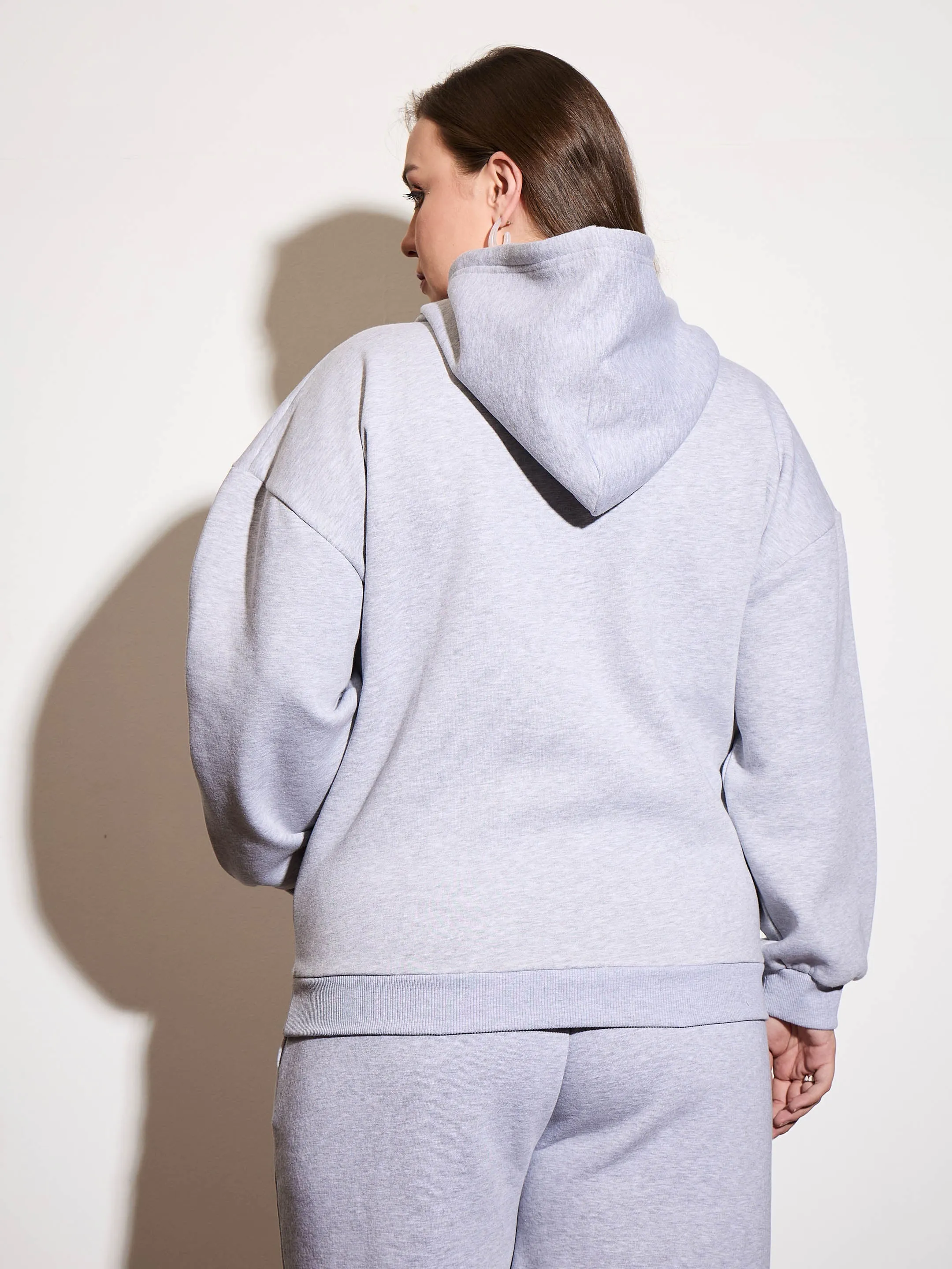 Women Grey Melange Fleece Hoodie