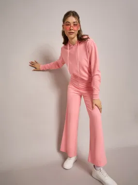 Women Pink Terry Regular Hoodie With Terry Pants