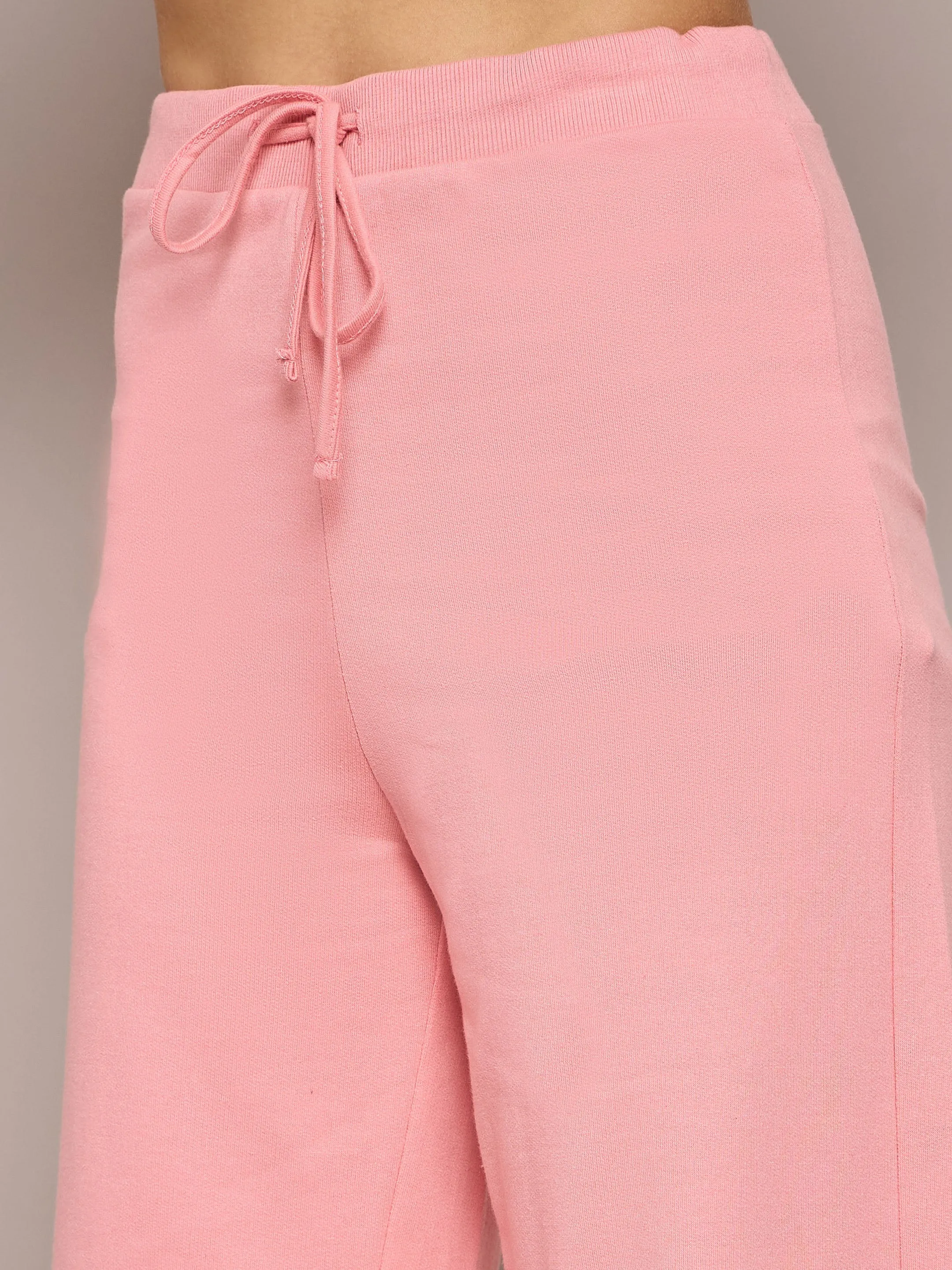 Women Pink Terry Regular Hoodie With Terry Pants